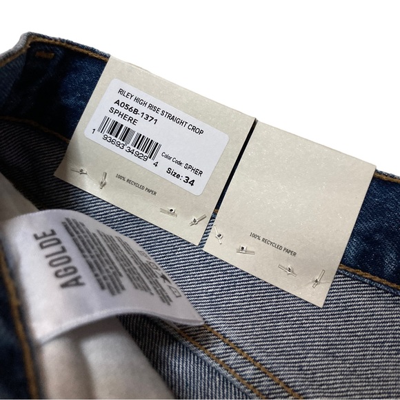 NwT Agolde Riley High Rise Straight Crop Jeans Women’s size 34 in Sphere Blue - Picture 6 of 12